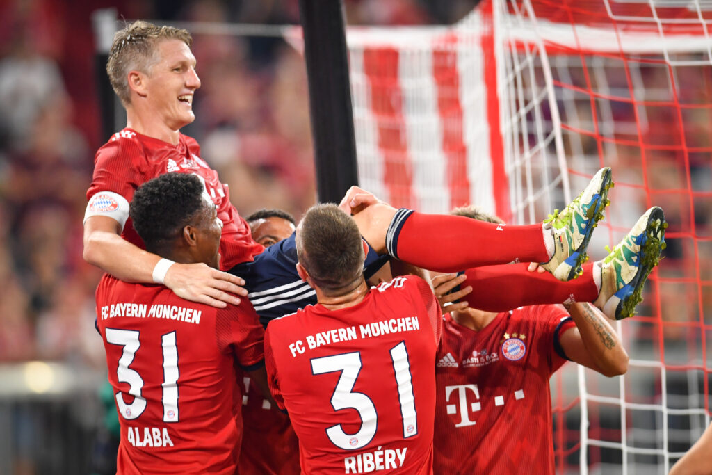 MUNICH, GERMANY - AUGUST 28: Bastian Schweinsteiger of FC Bayern Muenchen and his teammates celebrate the goal during the friendly match between FC Bayern Muenchen and Chicago Fire at Allianz Arena on August 28, 2018 in Munich, Germany. ALTACH, AUSTRIA - SEPTEMBER 22: during the tipico Bundesliga match between SCR Altach and RZ Wolfsberg at Cashpoint Arena on September 22, 2018 in Altach, Austria. Copyright Carsten Harz - www.carstenharz.com